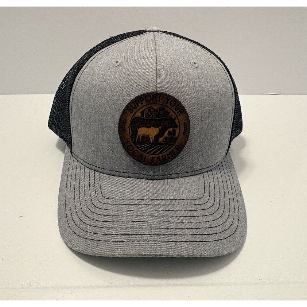 Vintage Support Your Local Farmer Leather Patch Richardson 112 Gray Snapback Hat
